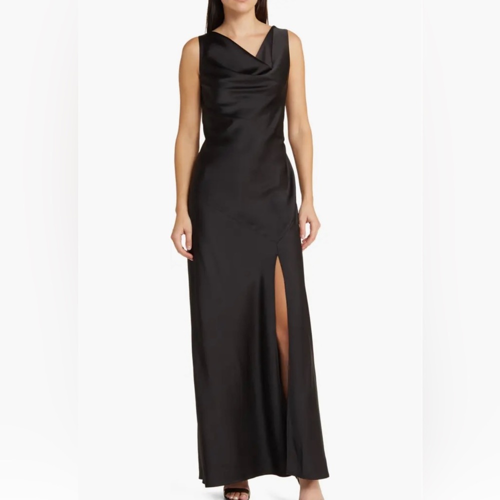 WAYF Black Satin Cowl Neck Dress